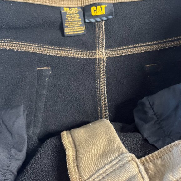 Caterpillar Pants Mens 38x32 Tan Lined Workwear Fleece Winter Heavy Duty CAT - Picture 12 of 13